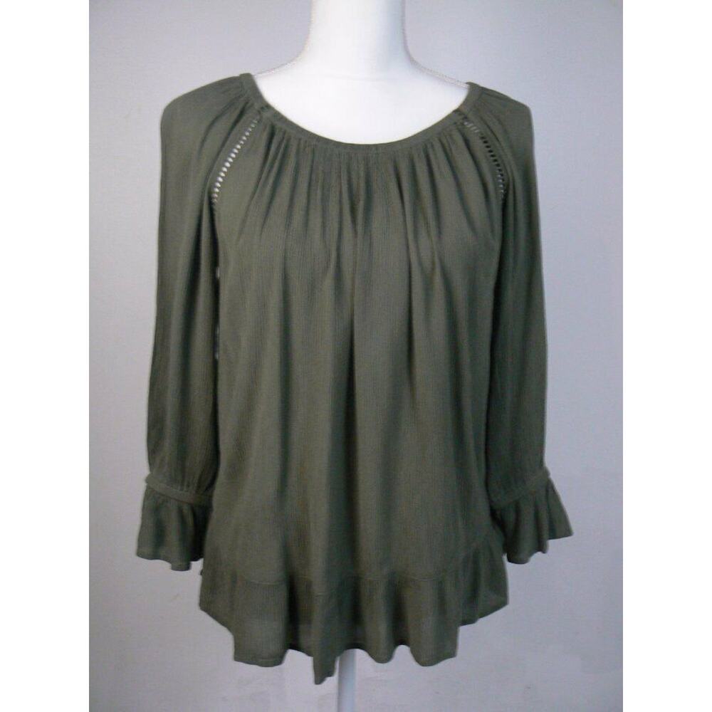 $70 INC International Concepts Green Eyelet Peasant Blouse Top Small NEW I234